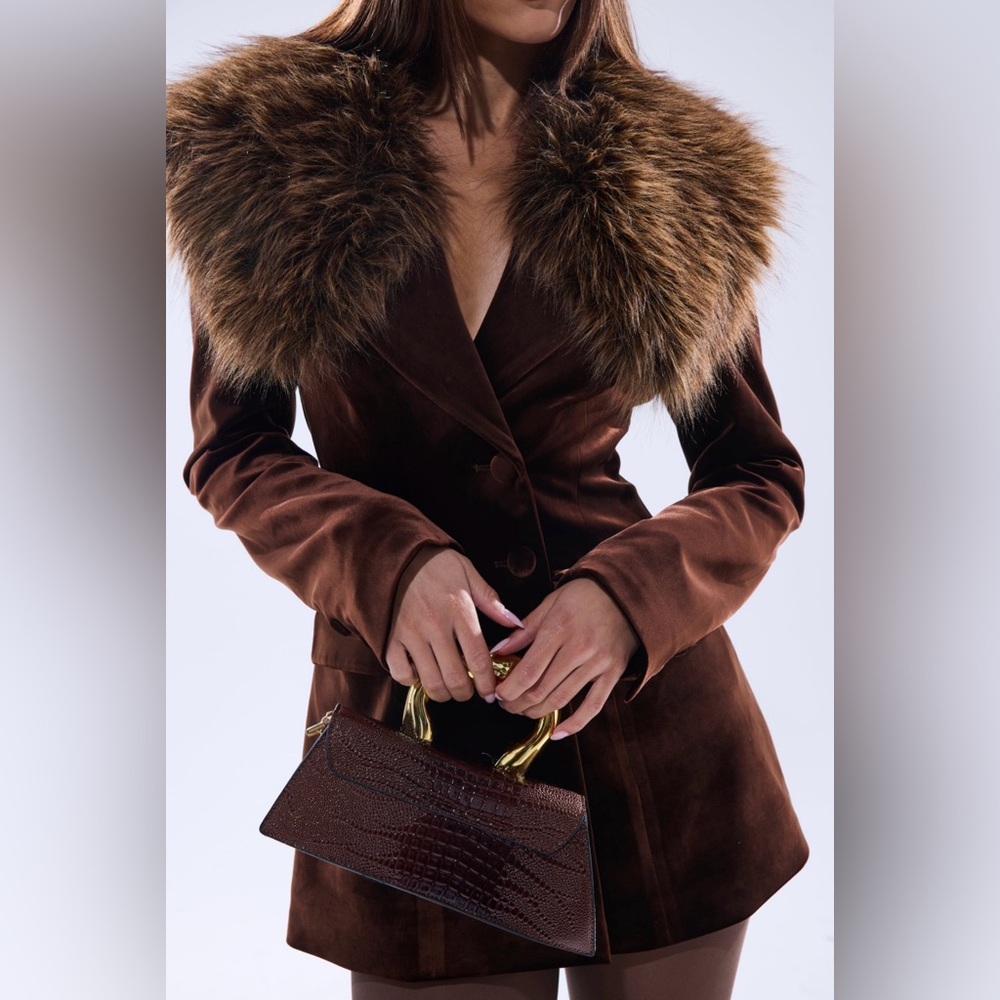 Elegant Brown Fur Collar Coat